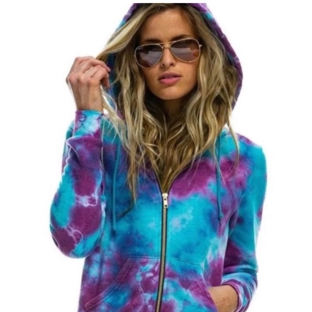 Aviator Nation Oversized Blue and Purple Tie-Dye Hoodie